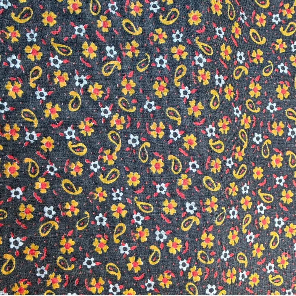Fabric Calico Floral Paisley Black Yellow Red 44in x 1yd